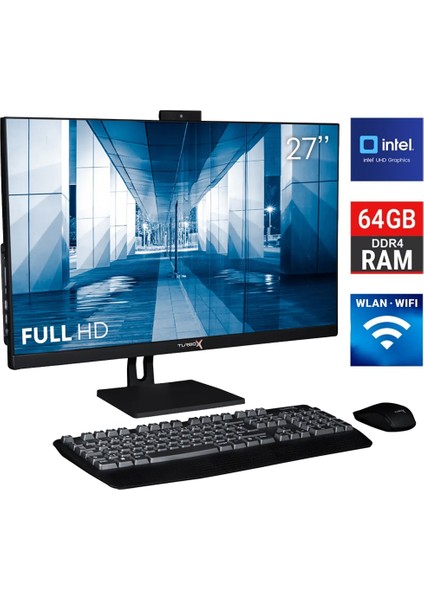 TAXPRO27 I5 10400 64GB Ddr4 1tb SSD 27 Inç Fhd Siyah Bth Webcam Wifi All In One Pc