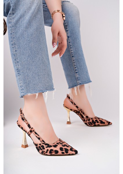 BA04566 Siyah Kadın Leopar Yanı Açık 9 cm Topuklu Ayakkabı fiyatları