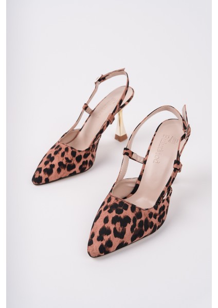 BA04566 Siyah Kadın Leopar Yanı Açık 9 cm Topuklu Ayakkabı modelleri