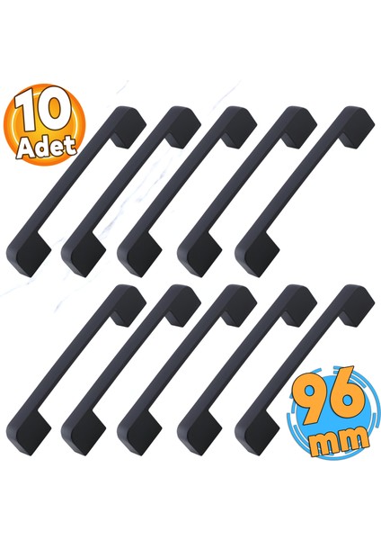 10 Adet Radus Siyah Metal Kulp 96 mm - 9.6 cm Mobilya Çekmece Mutfak Dolabı Dolap Kulpları Kulbu Kulpu
