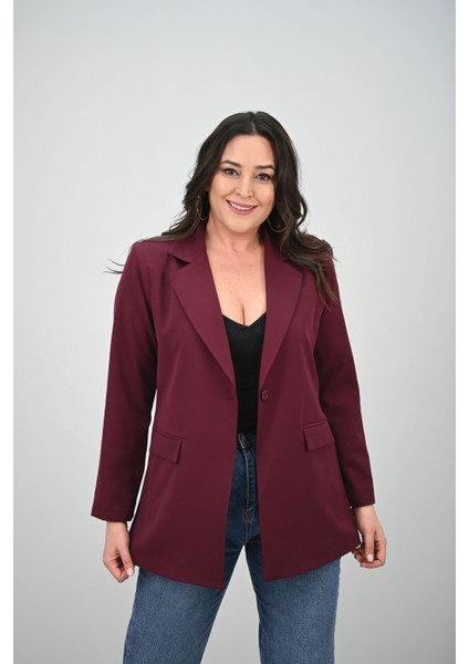 Kadın Büyük Beden Astarlı Düğmeli Blazer Ceket 9008-25-1