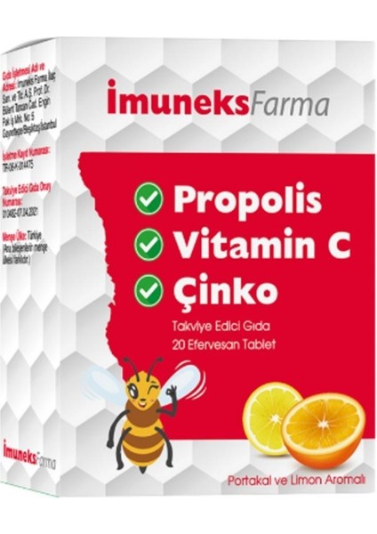 Imuneks F.rma Propolis Vitamin C ve Çinko 20 Tablet