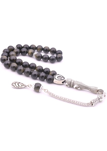 Hakiki Doğal Rainbow Obsidyen Taşı Tesbih 8 mm