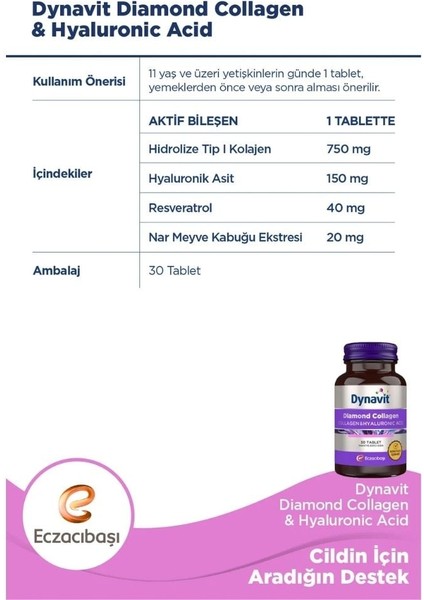 Dynavit Collagen & Hyaluronic Acid 30 Tablet fiyatları