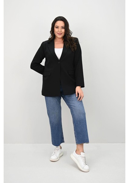 Kadın Büyük Beden Astarlı Düğmeli Blazer Ceket 9008-25-1