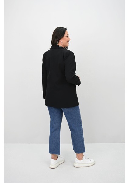 Kadın Büyük Beden Astarlı Düğmeli Blazer Ceket 9008-25-1