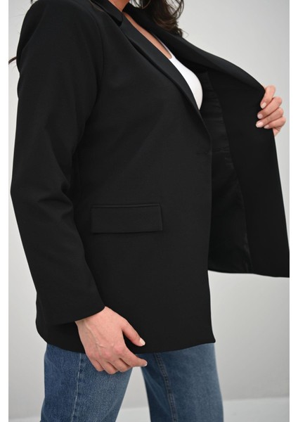 Kadın Büyük Beden Astarlı Düğmeli Blazer Ceket 9008-25-1