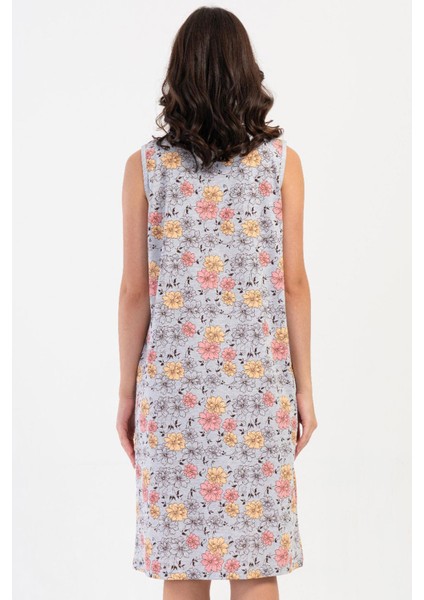 Kadın Büyük Beden Geniş Askı Fermuarlı Gri Melanj Ev Elbisesi C4T9N1O804 fırsatları