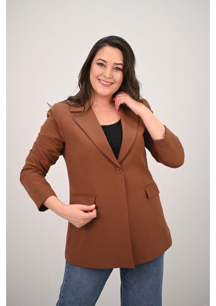 Kadın Büyük Beden Astarlı Düğmeli Blazer Ceket 9008-25-1