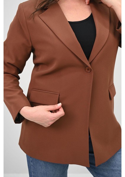 Kadın Büyük Beden Astarlı Düğmeli Blazer Ceket 9008-25-1