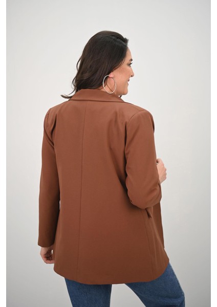 Kadın Büyük Beden Astarlı Düğmeli Blazer Ceket 9008-25-1