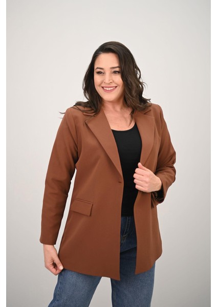 Kadın Büyük Beden Astarlı Düğmeli Blazer Ceket 9008-25-1