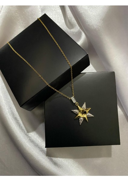 Gold Taşlı Star Kolye