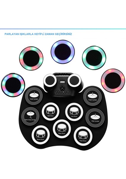 Yeni Başlayanlar Için Elektronik Davul Seti – Bluetooth & Mıdı, Şarjlı, 9 Pedli, Katlanabilir Çocuklar Için Elektronik Davul fırsatları