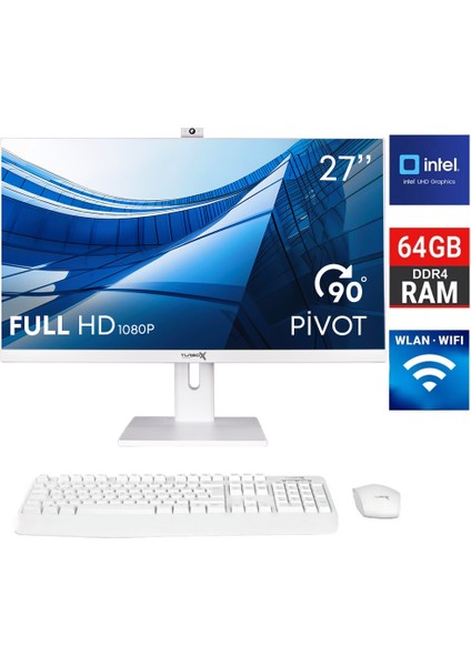 TaxPro15 I5 9400 64GB Ddr4 1tb SSD 27 Inç Fhd Beyaz Bth Webcam Wifi All In One Pc