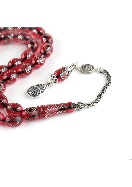 Ateş Kehribar 925 Ayar Gümüş Çakım ve Püskül Beyzi Kesim 8.5x12 mm Tesbih indirimleri