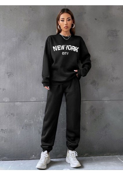 Yuvarlak Yaka Tam Oversize Sokak Stili Kışlık Kadın Eşofman Takımı