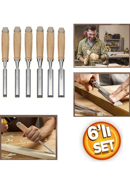 Ahşap Keski Seti 6lı Iskarpela Keskin Vanadiyum Çelik Ahşap Oyma Alet Takımı Ahşap Saplı Ergonomik
