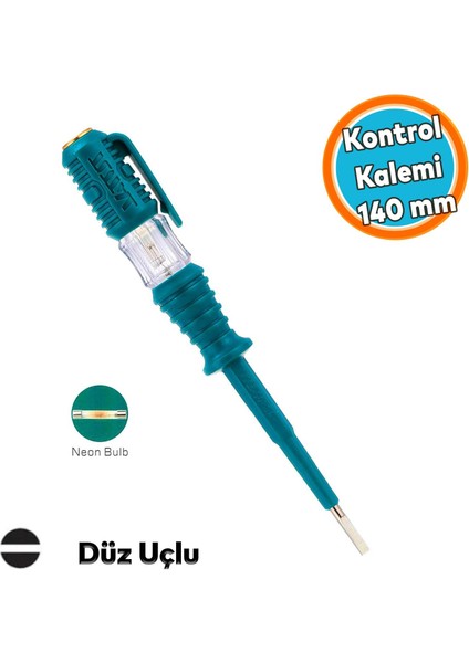Kontrol Kalemi 140 mm Elektrik Priz Faz Voltaj Kontrol Tornavidası Düz Uçlu THT291408