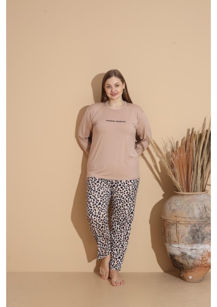 Büyük Beden Pamuklu Milan Kumaş Kadın Pijama Takımı