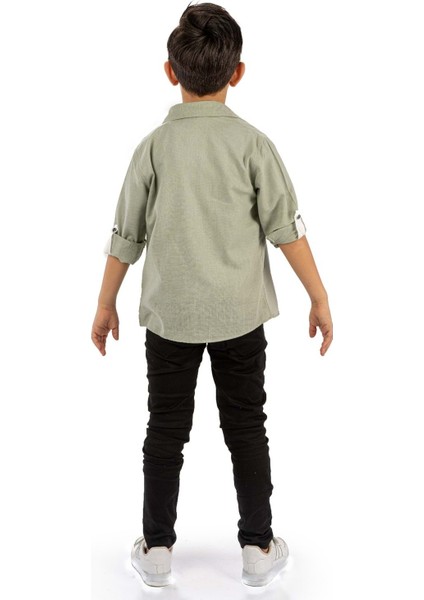 Çift Cepli Gömlek , Pantolon , T-Shirt 3parça Pamuklu Erkek Çocuk Takım MNK965