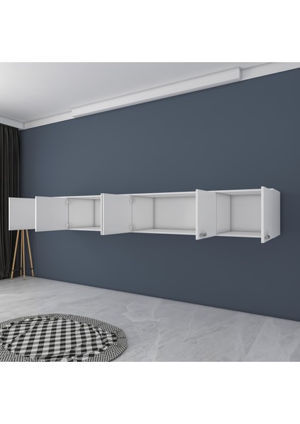 BA132 Gardırop Üst Modülü Çok Amaçlı Dolap Beyaz
