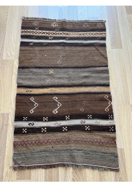 125 x 80 cm bohem Stili Çizgili Halı, Kahverengi Tonlarında Yün Kilim, Şık ve Sıcak Halı, El Dokuma Harika Vintage Kilim
