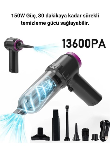 150W Süper Güçlü 13600PA Çekim Güçlü Taşınabilir Araç Süpürgesi, Islak Kuru Ofis Araç Süpürgesi