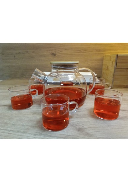 Mdklife Isıya Dayanıklı 1000 ml Süzgeçli Cam Demlik 6ADET Kupa Bardak Borosilikat ,