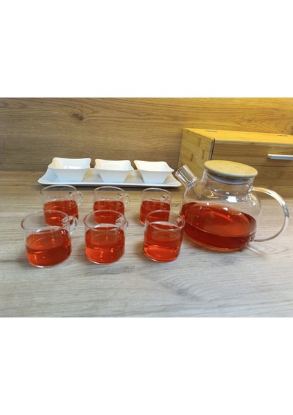 Mdklife Isıya Dayanıklı 1000 ml Süzgeçli Cam Demlik 6ADET Kupa Bardak Borosilikat , modelleri