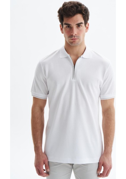 Erkek Regular Fit Basic % 100 Pamuk Pike Fermuarlı Polo Yaka Tişört Y29374354002