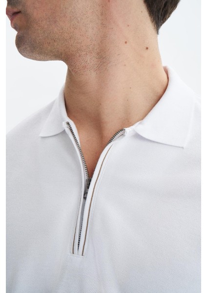 Erkek Regular Fit Basic % 100 Pamuk Pike Fermuarlı Polo Yaka Tişört Y29374354002