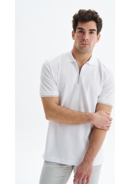 Erkek Regular Fit Basic % 100 Pamuk Pike Fermuarlı Polo Yaka Tişört Y29374354002