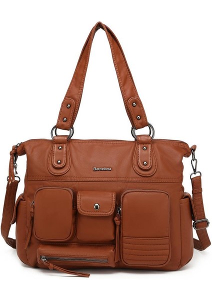 Yıkama Deri Omuz Askılı Kadın Çantası 21K Barcelona 1926