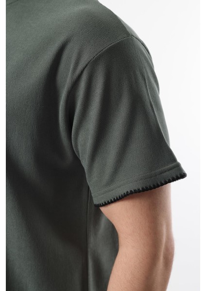 Haki Nakış Detaylı Erkek Şort T-Shirt Takım E7305
