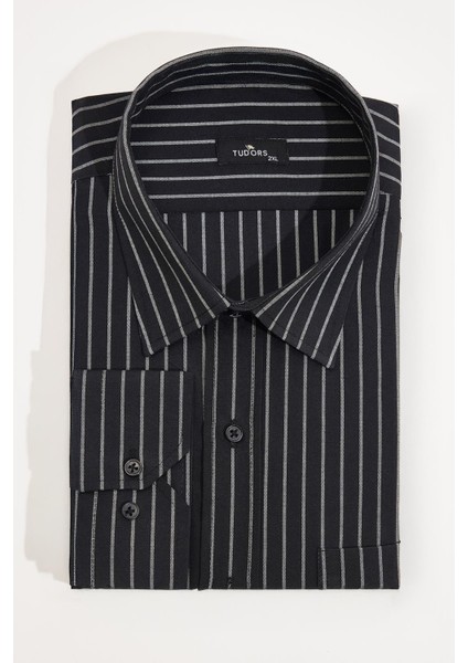 Erkek Big Size Büyük Beden Kravatlık Yaka Çizgili Tek Cepli Mavi Gömlek fiyatları