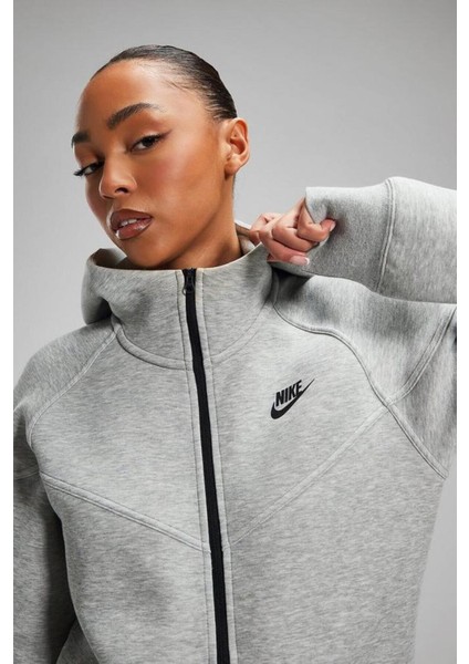 Tech Fleece Windrunner Full-Zip Hoodie Gri Tam Fermuar Kapüşonlu Kadın Sweatshrit