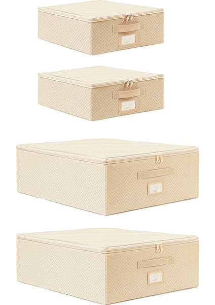 4'lü Bej Balıksırtı Destekli Hurç Set 2 Adet 31 x 38 x 12 + 45 x 55 x 18 cm