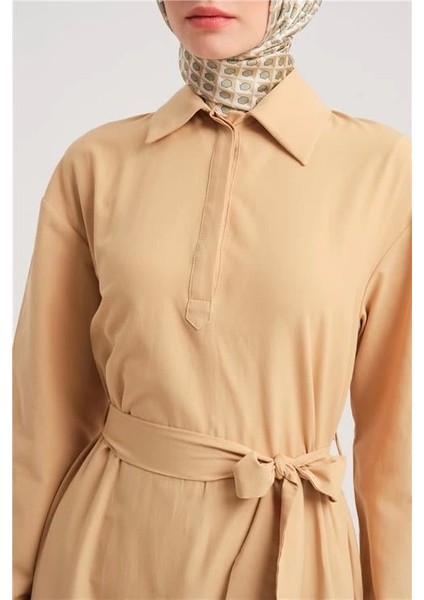 Polo Yaka Basic Pamuk Elbise 24Y9822 Camel