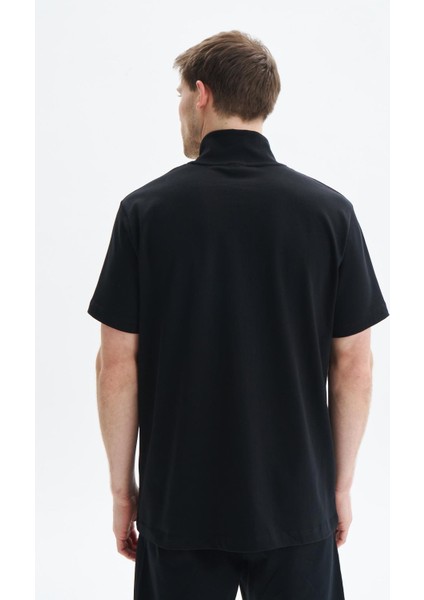Erkek Regular Fit Basic % 100 Pamuk Süprem Dik Yaka Fermuarlı Tişört Y29344449302
