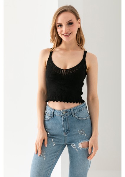 Petek Örgülü Askılı Crop Top, Body, Şık Rahat V Yaka Fitilli Kolsuz T-Shirt Krop, Askılı Krop, Top.