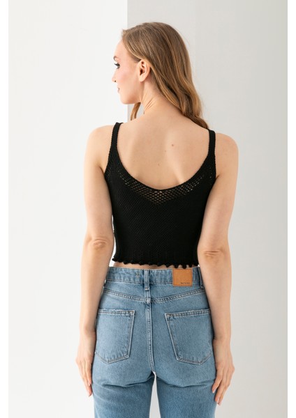 Petek Örgülü Askılı Crop Top, Body, Şık Rahat V Yaka Fitilli Kolsuz T-Shirt Krop, Askılı Krop, Top.