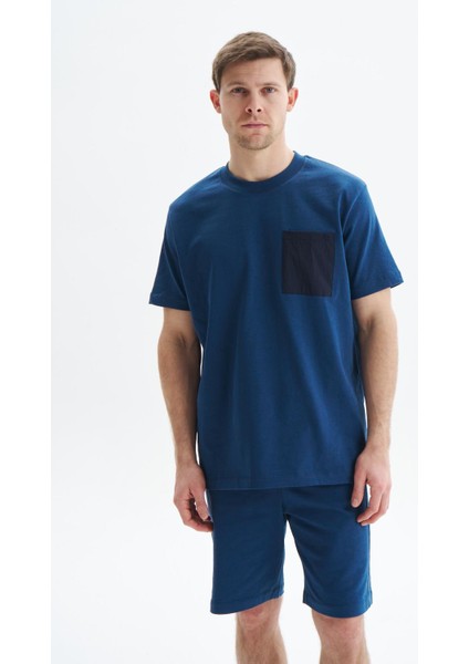 Erkek Regular Fit Basic Önden Cepli % 100 Pamuk Süprem Bisiklet Yaka Tişört Y29344449202
