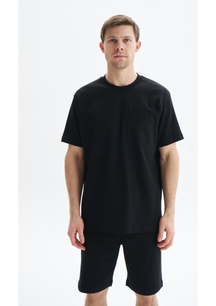 Erkek Regular Fit Basic Önden Cepli % 100 Pamuk Süprem Bisiklet Yaka Tişört Y29344449202