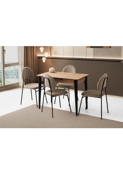 Mini 60 x 100 Milano Mdf Ortadan Açılır Masa 4 Adet Suna Sandalye