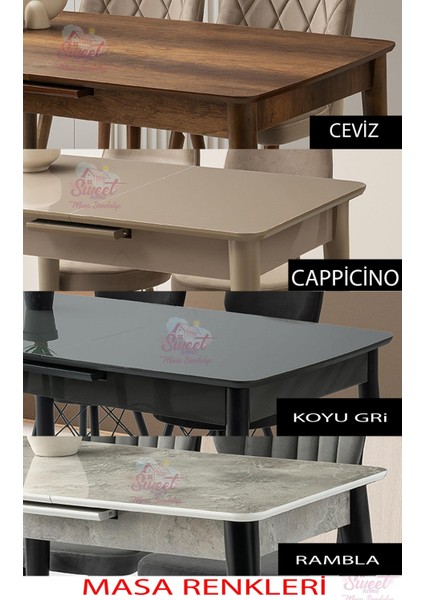 Mini 60 x 100 Milano Mdf Ortadan Açılır Masa 4 Adet Suna Sandalye