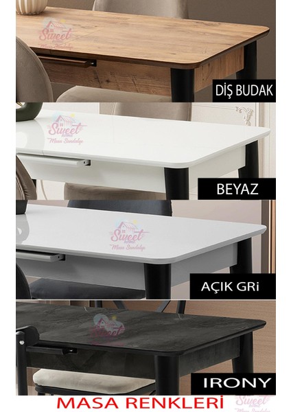 Mini 60 x 100 Milano Mdf Ortadan Açılır Masa 4 Adet Suna Sandalye