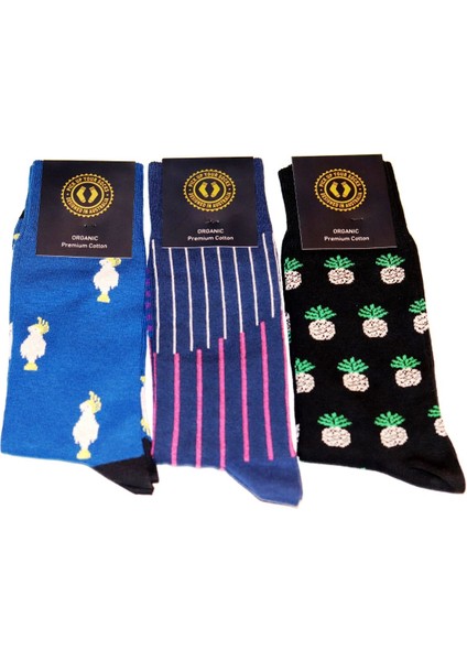 Pick Up Your Socks Organik, Pamuklu, Dikişsiz, Özel Tasarım Erkek Çorap. 41-46 Beden. 3 Adet
