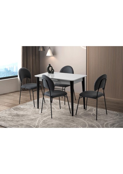 Mini 60 x 100 Milano Açık Gri Mdf Ortadan Açılır Masa 4 Adet Suna Sandalye