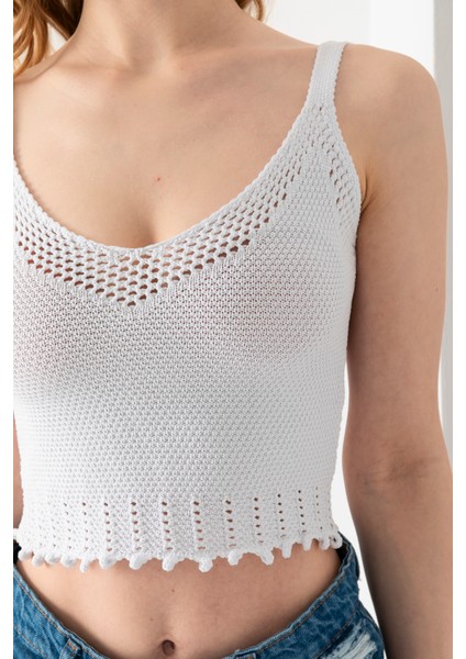 Petek Örgülü Askılı Crop Top, Body, Şık Rahat V Yaka Fitilli Kolsuz T-Shirt Krop, Askılı Krop, Top.